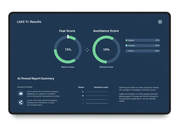 LSAS test results screen showing fear and avoidance scores