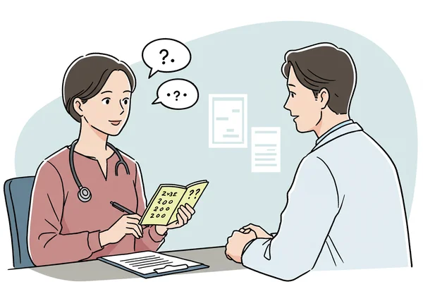Patient confidently asking doctor questions about treatment