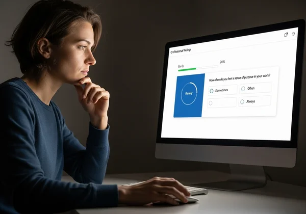 Persona che considera un'auto-valutazione per l'ansia sociale sul lavoro