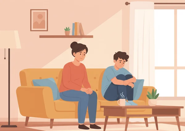 Parent supporting a teen showing signs of social anxiety