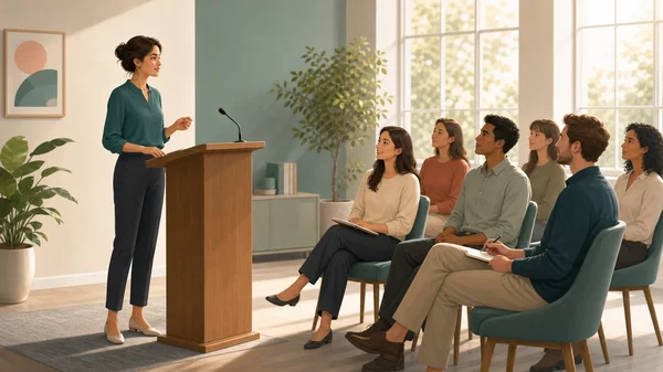 Calm public speaking scene